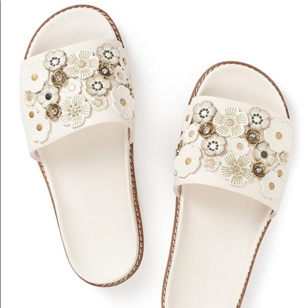 Coach White Tea Rose Slides Size 7